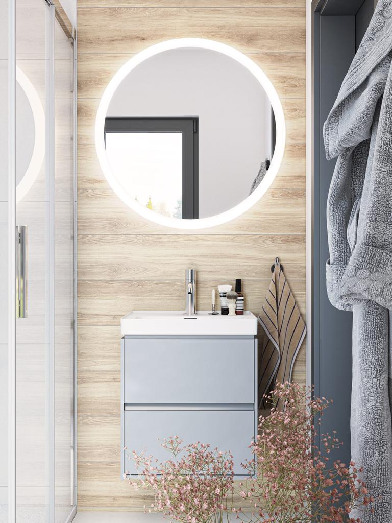 Zeitloses wcdesign mit Naturholz und neutralen Farben