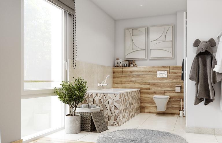 Bad mit natürlicher Beleuchtung und Holzdetails