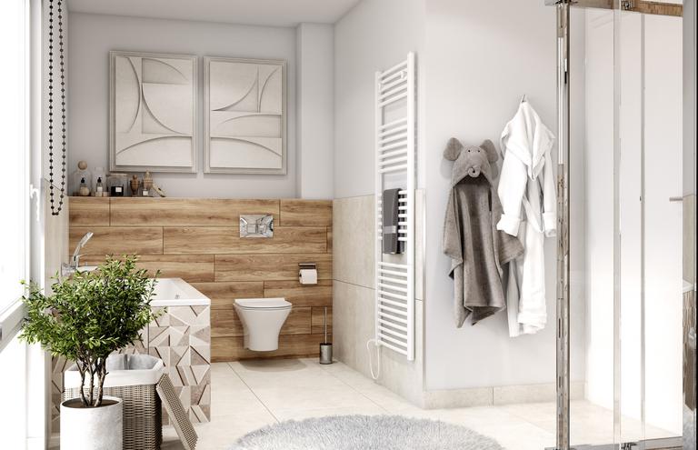 Bad mit natürlicher Beleuchtung und Holzdetails