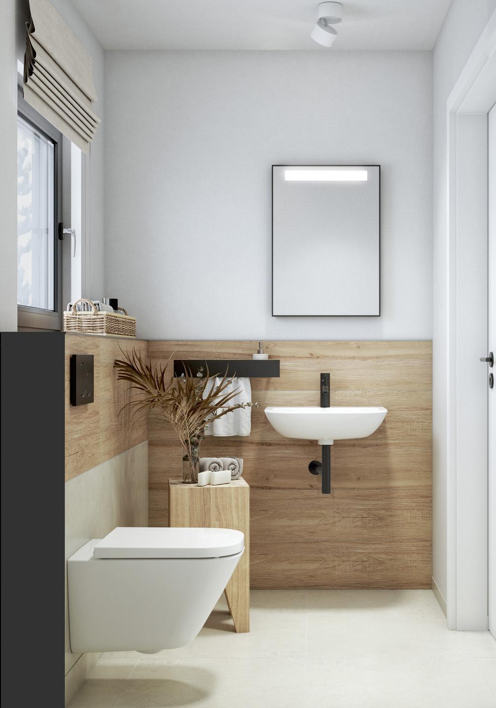 Naturinspiriertes Badezimmer mit warmen Holztönen