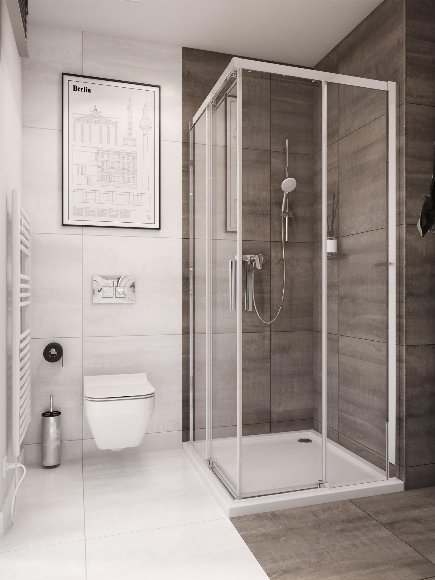 Bad mit heller Decke und braun-weißer Farbgestaltung