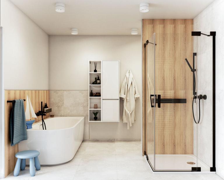 Badezimmer in Braun- und Beigetönen