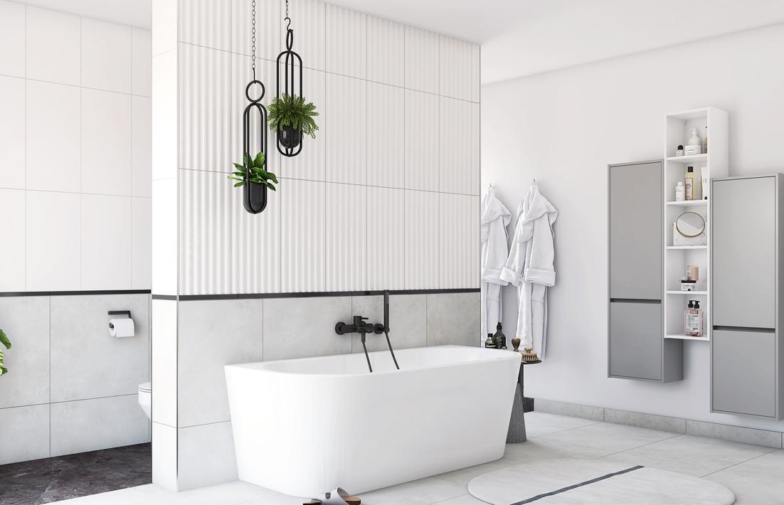 elegantes Badezimmer in Weiß und Schwarz