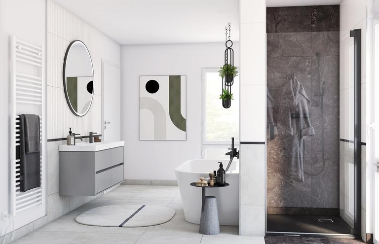 elegantes Badezimmer in Weiß und Schwarz