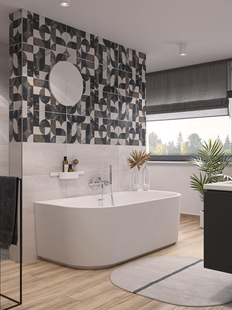 Badezimmer in Farbakzente mit Betonstruktur, unterputz Armaturen und eleganter Look