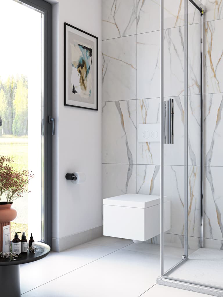 Zeitloses wcdesign mit Naturholz und neutralen Farben