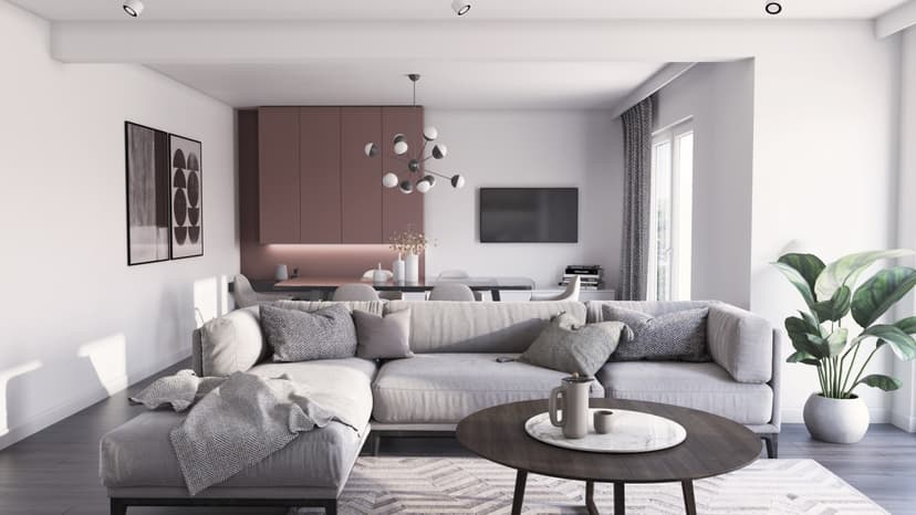 Moderner Essbereich mit minimalistischer Einrichtung und Holzboden