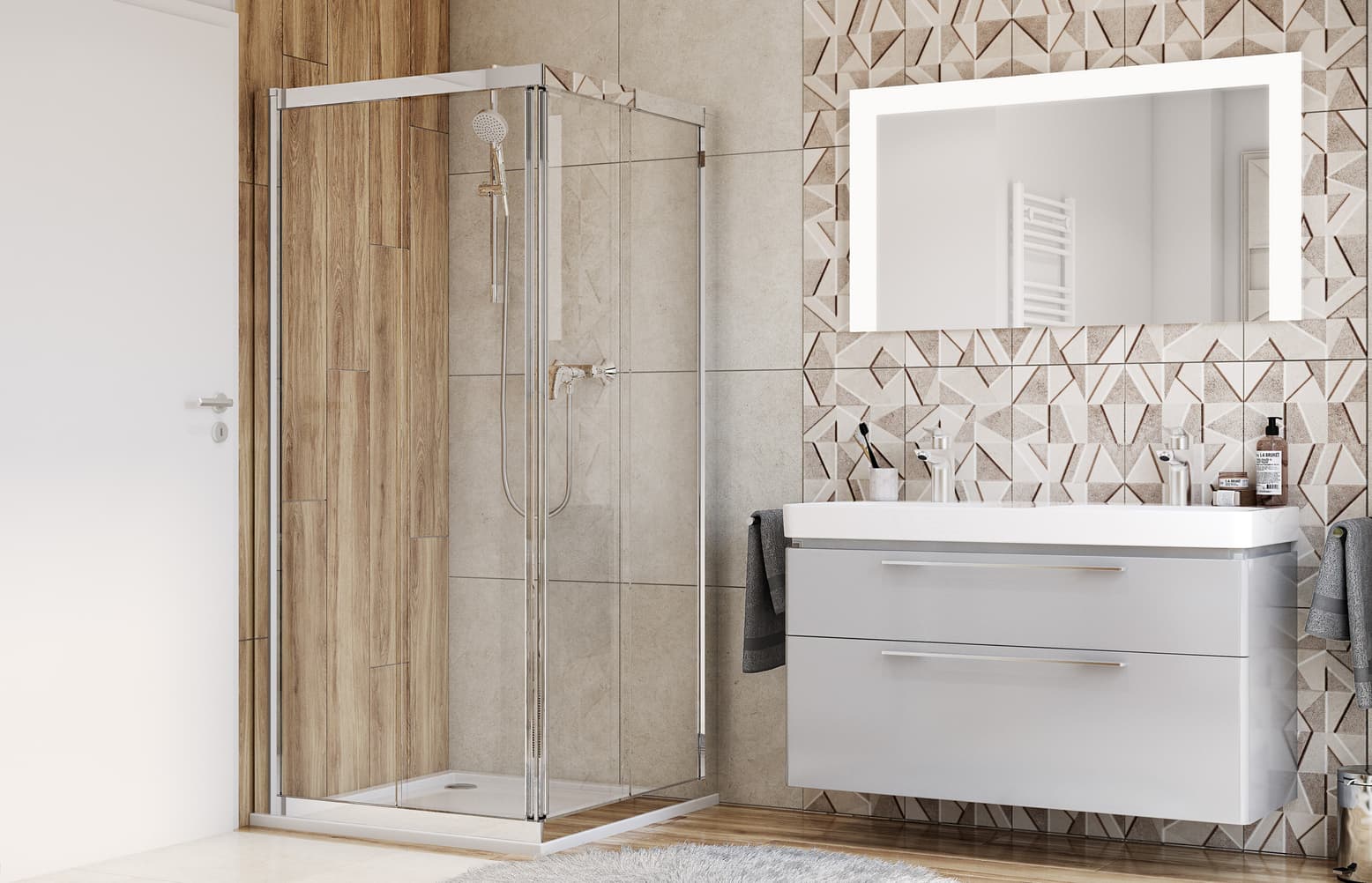 Bad mit natürlicher Beleuchtung und Holzdetails