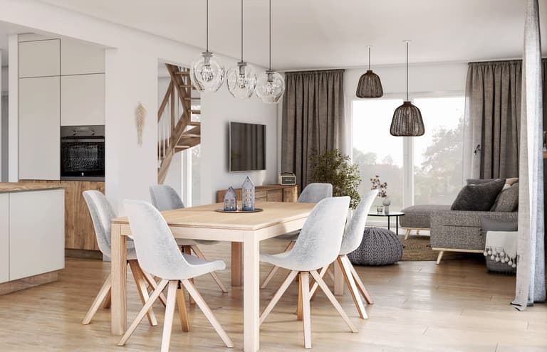 Sanfte Farbkombination aus Weiß, Grau und Braun