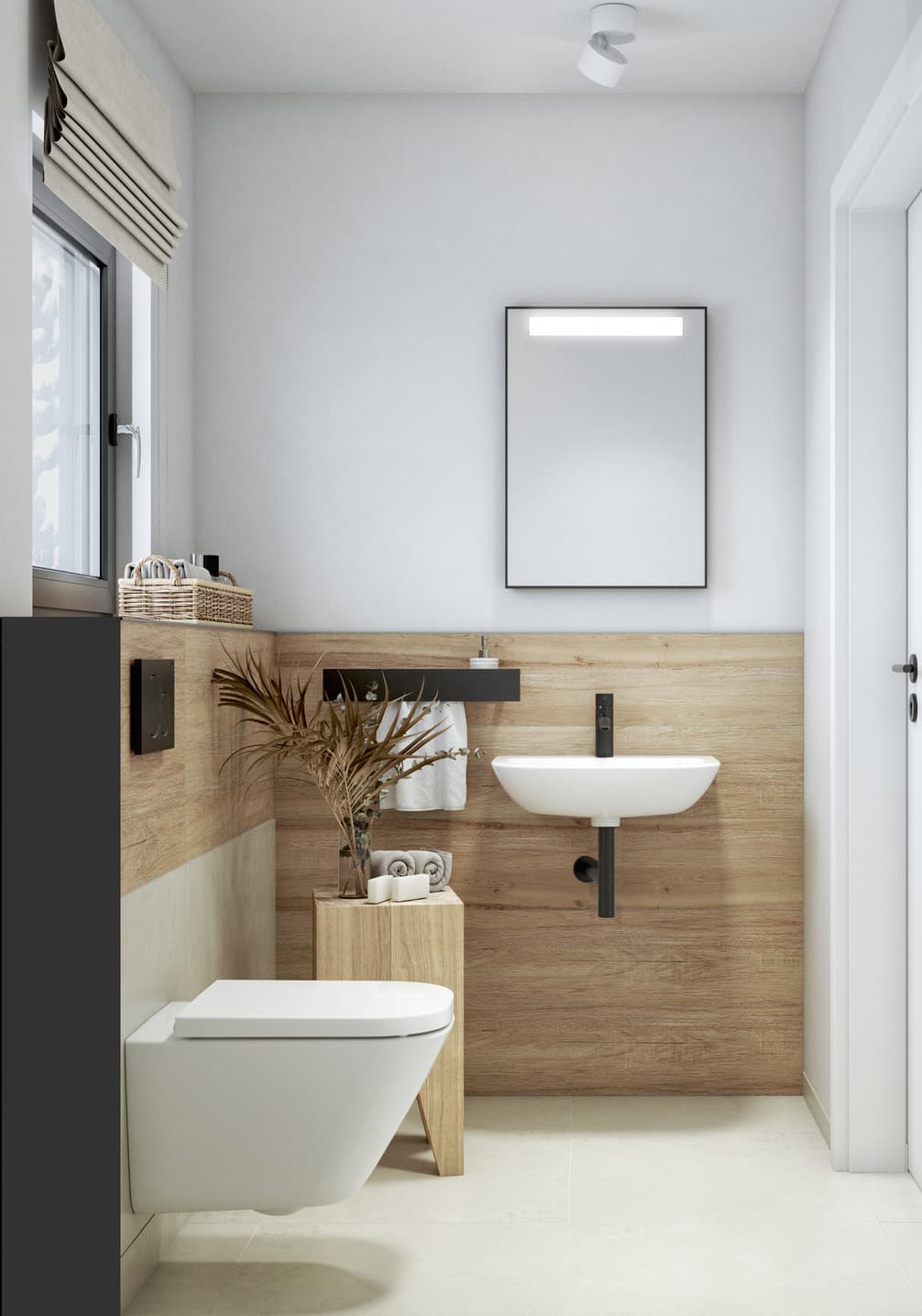 Naturinspiriertes Badezimmer mit warmen Holztönen