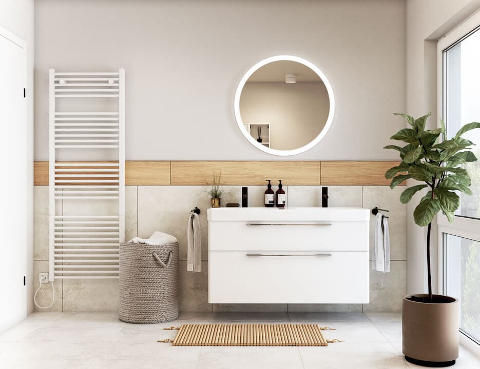 Badezimmer in Braun- und Beigetönen