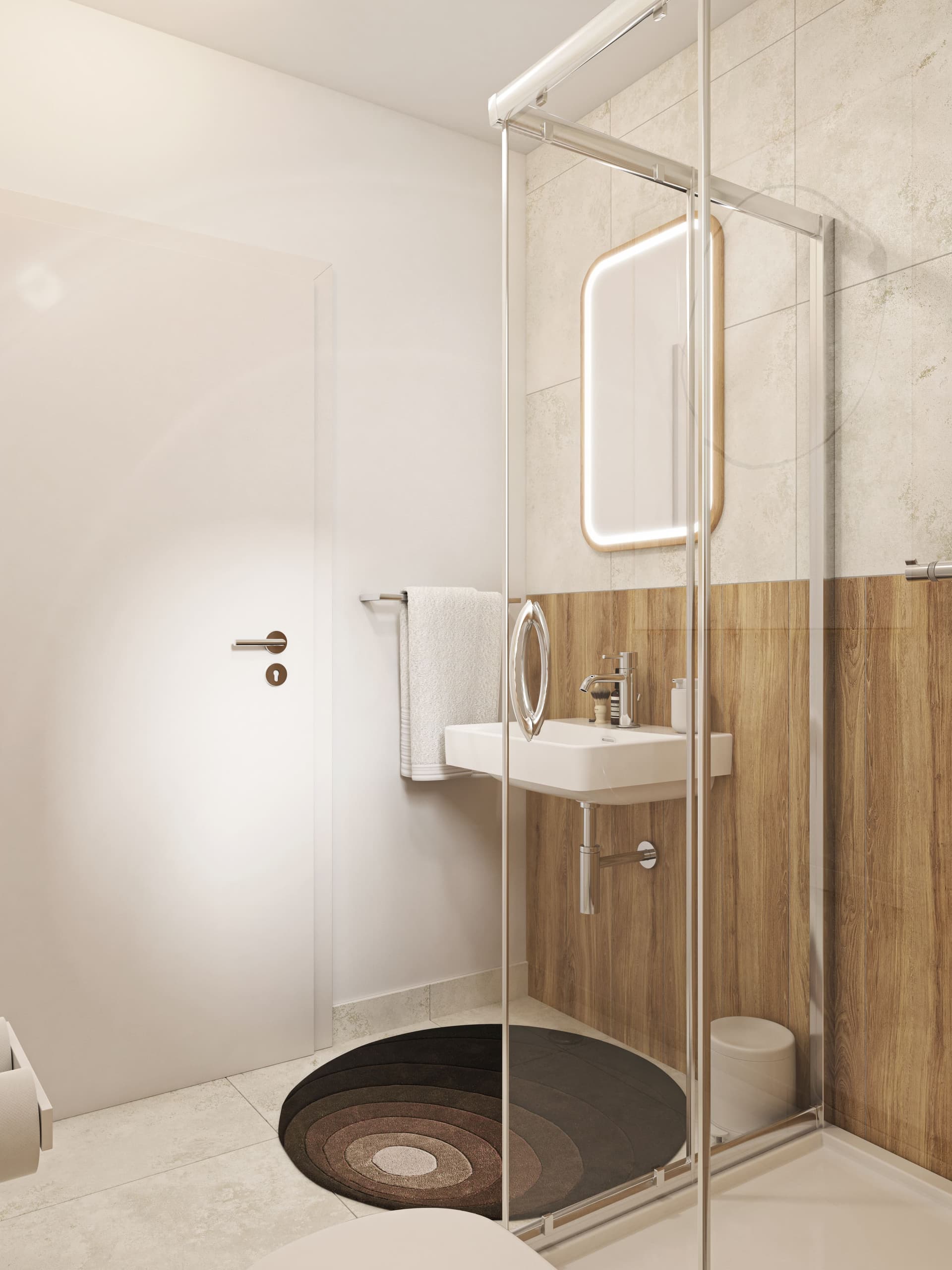 Gästebad in Beige und Braun