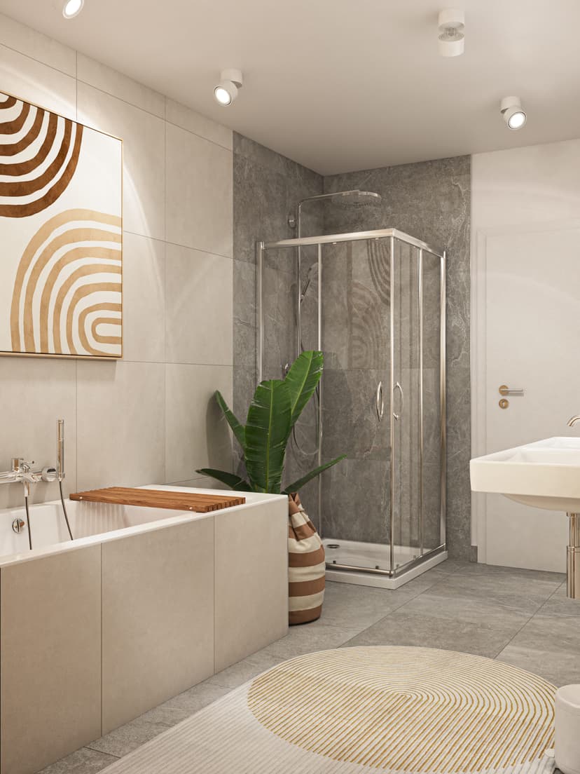 Badezimmer in warmen Brauntönen