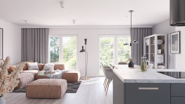 Küche mit Betonarbeitsplatte